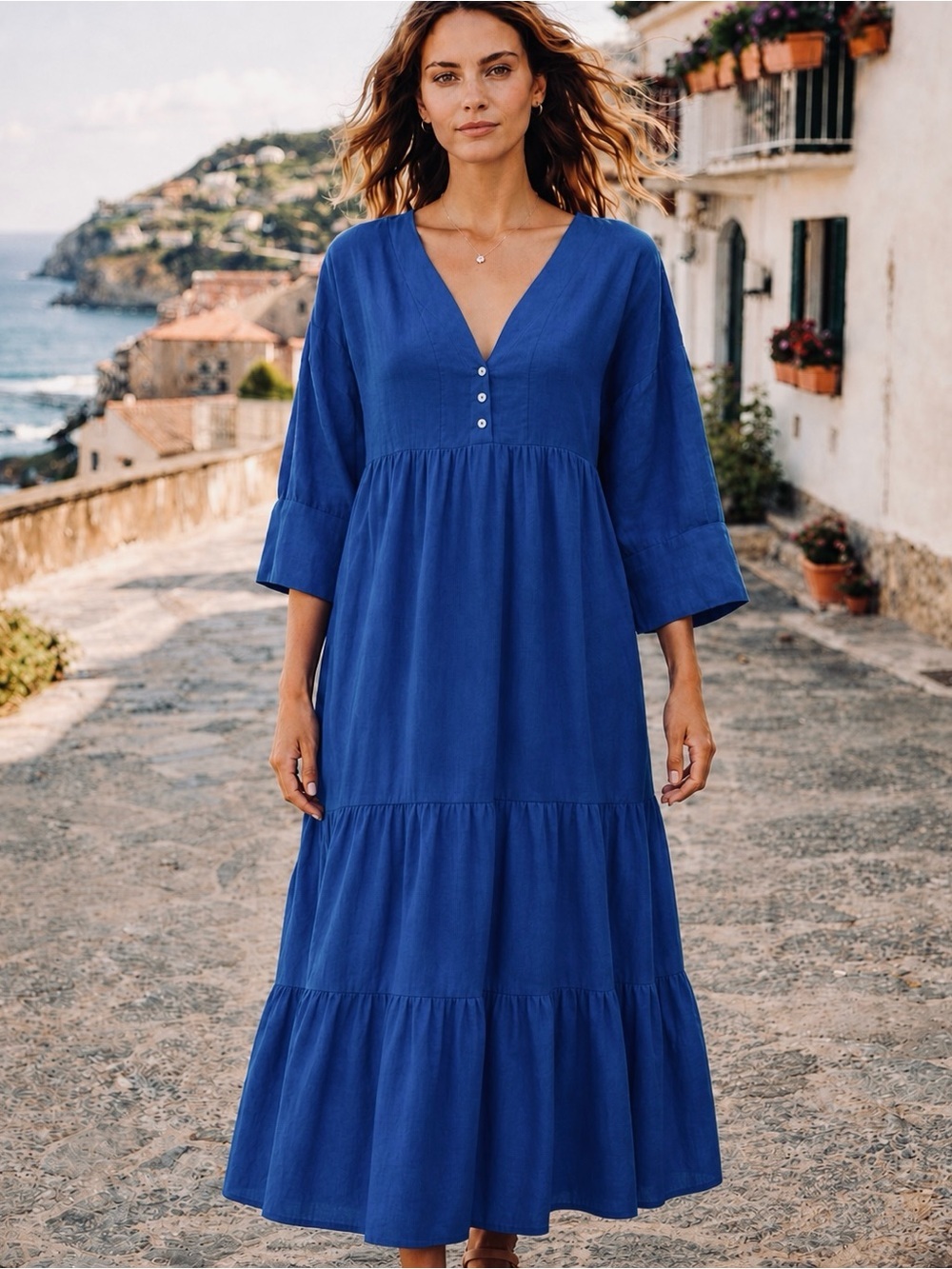 Zara Cobalt Blue Linen Blend Tiered Midi Dress
Relaxed Fit Small
